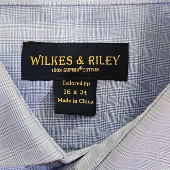 Wilkes & Riley Button Up Spread Collar Shirt Men's Size 16 x 34 Blue 100% Cotton - Picture 3 of 14